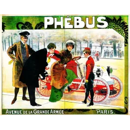 Affiche automobiles Phébus Avenue de la Grande Armée Paris 1900 conductrice fourrure lithographie Maréchal