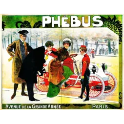 Affiche automobiles Phébus Avenue de la Grande Armée Paris 1900 conductrice fourrure lithographie Maréchal