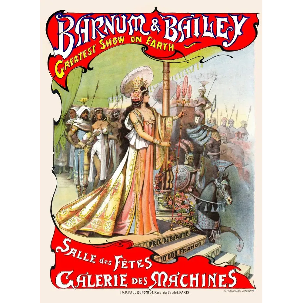 Affiche cirque Barnum Bailey Greatest Show on Earth Paris 1901 Galerie des Machines reine orientale procession Affiche cirque Barnum Bailey Greatest Show on Earth Paris 1901 Galerie des Machines reine orientale procession