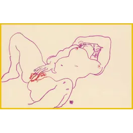 Dessin nu recliné Egon Schiele 1918 crayon ligne violet rouge expressionnisme viennois avant-garde