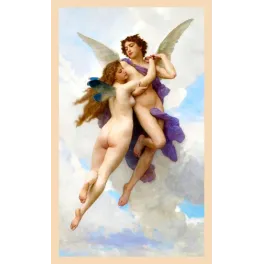 Peinture Amour et Psyché William-Adolphe Bouguereau 1899 Cupidon Psyché enlacés nuages ailes académique français