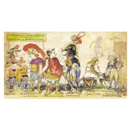 Caricature Bus de l'Enfer Paix 1919 Tiret-Bognet Louis XIV César Alexandre Robespierre Styx station Neuilly