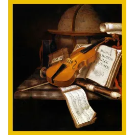 Nature morte Vanitas Edwaert Collier violon flûte partition globe terrestre marbre Vanitas âge d'or hollandais