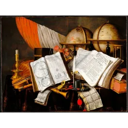 Nature morte Vanitas Edwaert Collier 1662 globes céleste terrestre documents Hollande navigation violon chandelle