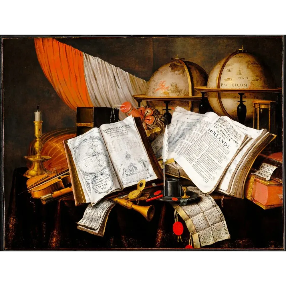 Nature morte Vanitas Edwaert Collier 1662 globes céleste terrestre documents Hollande navigation violon chandelle Nature morte Vanitas Edwaert Collier 1662 globes céleste terrestre documents Hollande navigation violon chandelle