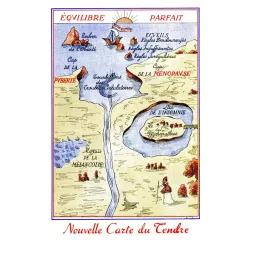 Nouvelle Carte du Tendre Gyno-Gouttes carte allégorique santé féminine Ménopause Mélancolie Insomnie Puberté