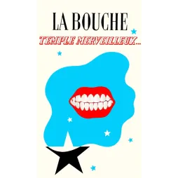 Affiche dentaire La Bouche Temple Merveilleux bouche rouge lèvres dents blanches fond bleu étoiles pop art