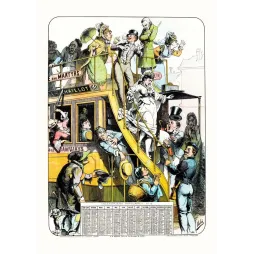 Calendrier populaire 1880 Moloch noce en tramways Paris impériale Chaillot mariée chaos caricature