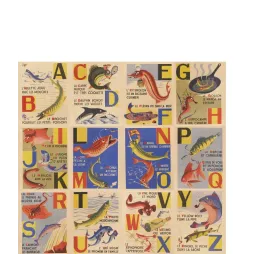 Abécédaire ABC alphabet poissons Maurice Lorrain 1944 lettres créatures marines illustrations couleurs primaires