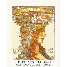 Illustration Janus 1917-1918 Emil Rudolf Weiss deux visages couronne fleurs zodiaque Victor Hugo calendrier
