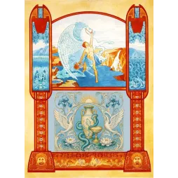 Illustration Art Nouveau Apollon Pégase lyre cygnes serpent vase mythologie grecque encadrement ornemental