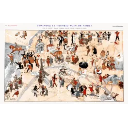 Carte satirique Paris 1920 Pierre Lissac Vie Parisienne danse Années Folles Montmartre Étoile Luxembourg