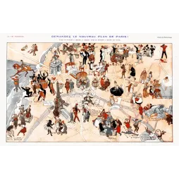 Carte satirique Paris 1920 Pierre Lissac Vie Parisienne danse Années Folles Montmartre Étoile Luxembourg