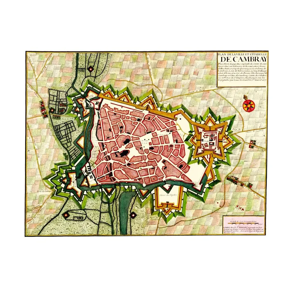 Plan ville citadelle Cambrai Jaillot 1702 fortifications bastionnées Vauban Escaut Louis XIV 1677 Plan ville citadelle Cambrai Jaillot 1702 fortifications bastionnées Vauban Escaut Louis XIV 1677