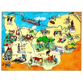 Carte illustrée Normandie J.P. Pinchon Blondel Rougery 1927 fromages cidre Le Havre paquebots Deauville
