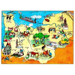 Carte illustrée Normandie J.P. Pinchon Blondel Rougery 1927 fromages cidre Le Havre paquebots Deauville