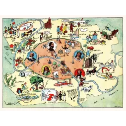 Carte illustrée Paris Seine banlieue J.P. Pinchon Blondel 1927 Vincennes Le Bourget Billancourt Gounod Molière