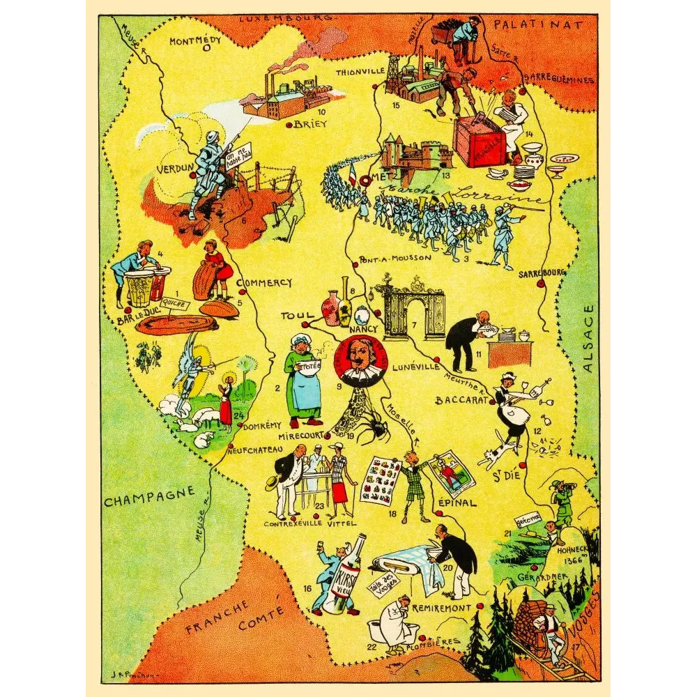 Carte illustrée Lorraine J.P. Pinchon Blondel 1927 Nancy Verdun Jeanne d'Arc images Épinal Vittel Baccarat Carte illustrée Lorraine J.P. Pinchon Blondel 1927 Nancy Verdun Jeanne d'Arc images Épinal Vittel Baccarat