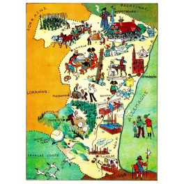 Carte illustrée Alsace J.P. Pinchon Blondel 1927 Strasbourg choucroute vignoble Rhin cigognes Munster