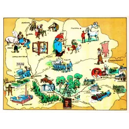 Carte illustrée Anjou Maine Touraine J.P. Pinchon Blondel 1927 Saumur Chinon Chenonceaux châteaux Loire
