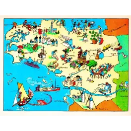 Carte illustrée Bretagne J.P. Pinchon Blondel 1927 homard galettes crêpes Brest Saint-Malo costumes bretons