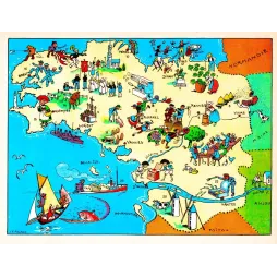 Carte illustrée Bretagne J.P. Pinchon Blondel 1927 homard galettes crêpes Brest Saint-Malo costumes bretons