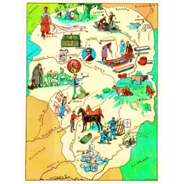 Carte illustrée Limousin Marche J.P. Pinchon Blondel 1927 Limoges porcelaine Aubusson tapisseries Brive foie gras