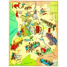 Carte illustrée Auvergne J.P. Pinchon Blondel 1927 Puy de Dôme Pascal Thiers fromages volcans danses
