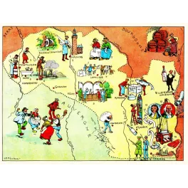Carte illustrée Bourbonnais Lyonnais J.P. Pinchon Blondel 1927 Vichy Lyon soies Beaujolais Saint-Étienne