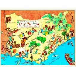 Carte illustrée Provence Côte d'Azur J.P. Pinchon Blondel 1927 Marseille bouillabaisse Nice lavande olives Monaco