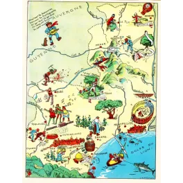 Carte illustrée Languedoc Roussillon J.P. Pinchon Blondel 1927 Toulouse Carcassonne Nîmes Pont du Gard cassoulet