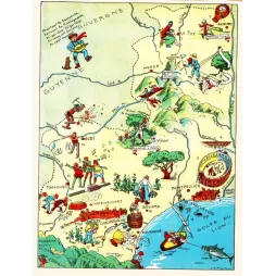 Carte illustrée Languedoc Roussillon J.P. Pinchon Blondel 1927 Toulouse Carcassonne Nîmes Pont du Gard cassoulet