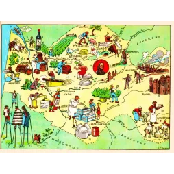 Carte illustrée Guyenne Périgord Quercy J.P. Pinchon Blondel 1927 Bordeaux foie gras Agen pruneaux Roquefort