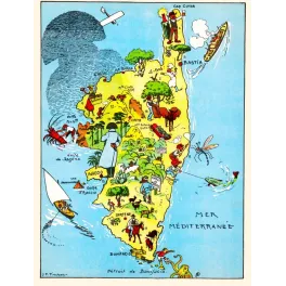 Carte illustrée Corse J.P. Pinchon Bécassine Bastia Ajaccio Bonifacio maquis Méditerranée Provinces France