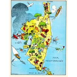 Carte illustrée Corse J.P. Pinchon Bécassine Bastia Ajaccio Bonifacio maquis Méditerranée Provinces France