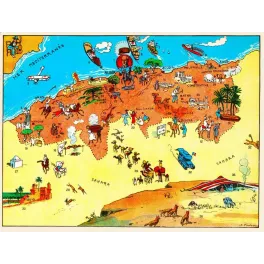 Carte illustrée Algérie J.P. Pinchon Alger Oran Constantine Sahara caravanes chameaux Provinces France coloniale