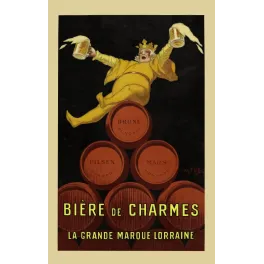 Affiche Bière de Charmes Lorraine Jean d'Ylen 1924 Roi de la Bière tonneaux Brune Pilsen Mars Art Déco