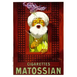 Affiche Cigarettes Matossian Jean d'Ylen 1921 sage turban blanc barbe moucharabieh rouge fumée orientalisme