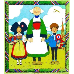 Illustration Bécassine Grande Guerre Alsace Pinchon 1916 Caumery enfants costume alsacien cocarde tricolore avion