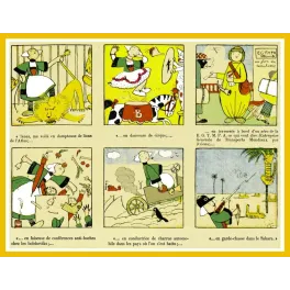 Planche Bécassine six métiers imaginaires Pinchon dompteuse lions cirque avion Sahara bolcheviks charrue