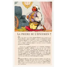 Estampe satirique La Prière de l'Épicurien Thomas Rowlandson 1801 glouton bonnet nuit épicure humour