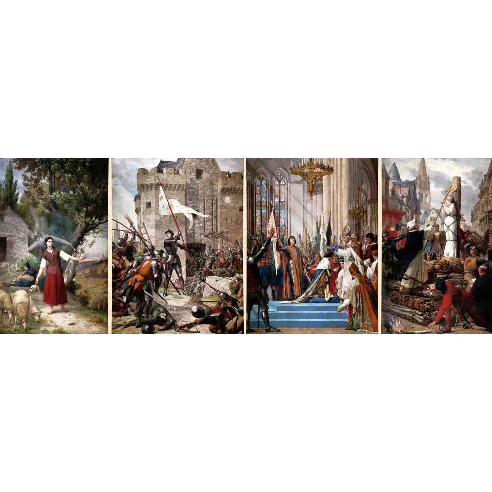 Fresque Jeanne d'Arc Lenepveu Panthéon Paris 1886-1890 quatre panneaux voix Orléans sacre Reims bûcher Rouen Fresque Jeanne d'Arc Lenepveu Panthéon Paris 1886-1890 quatre panneaux voix Orléans sacre Reims bûcher Rouen