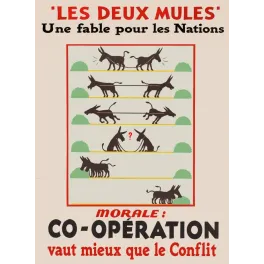 Affiche Les Deux Mules fable nations 1920 cinq séquences mules coopération vaut mieux conflit