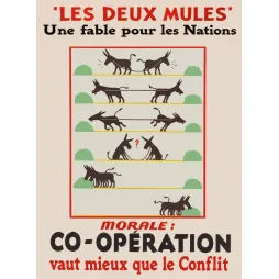 Affiche Les Deux Mules fable nations 1920 cinq séquences mules coopération vaut mieux conflit
