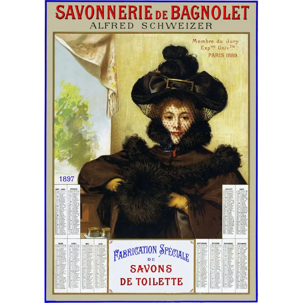 Savonnerie Bagnolet Schweizer Calendrier 1897 Savons - Publicité vintage Savonnerie Bagnolet Schweizer Calendrier 1897 Savons - Publicité vintage