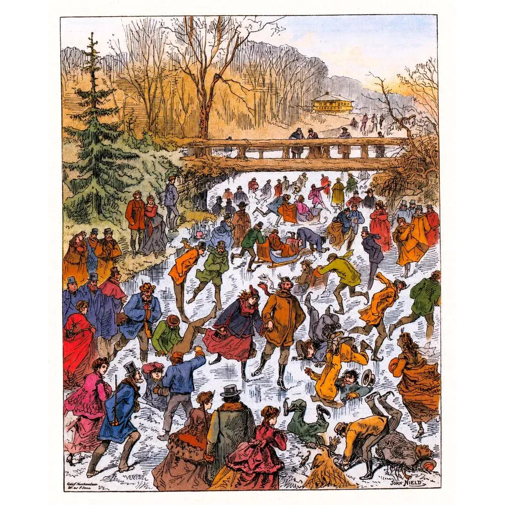 Patinage sur Glace Parc Hivernal John Nield Illustration - Publicité vintage