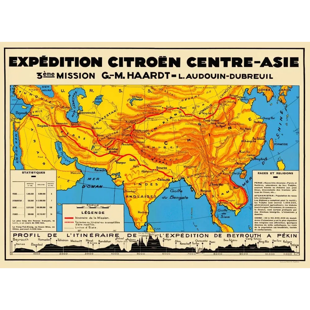 Expédition Citroën Centre-Asie Croisière Jaune Haardt - Carte ancien