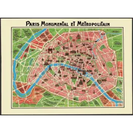 Paris Monumental Métropolitain Plan Illustré Monuments - Carte ancien