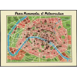 Paris Monumental Métropolitain Plan Illustré Monuments - Carte ancien