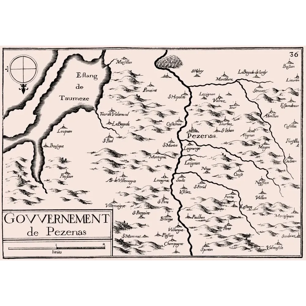 Gouvernement de Pézenas Languedoc XVIIe - Carte ancien Gouvernement de Pézenas Languedoc XVIIe - Carte ancien